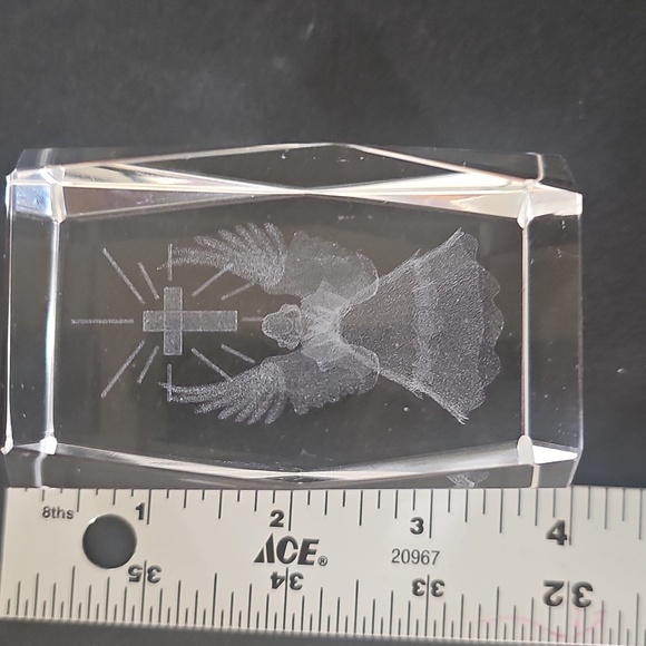 Laser Etched Glass Paper Weight-Angel With Cross 4” Tall & Heavy - Picture 4 of 6